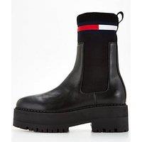 Tommy Jeans Leather Chelsea Sock Boot - Black