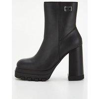 Tommy Jeans Leather Chunky Ankle Heel Boot - Black