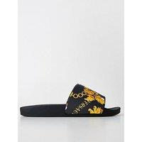 Versace Jeans Couture Baroque Print Logo Sliders - Black/Gold