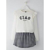 V By Very Girls Top & Gingham Skirt - Black/White