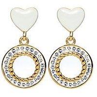 Evoke Gold Plated Sterling Silver Crystal White Enamel Heart Stud Earrings
