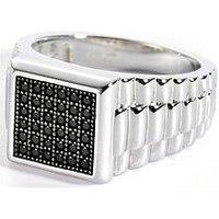 The Love Collection Men'S Sterling Silver Black Cubic Zirconia Square Signet Ring