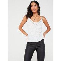 V By Very Drapey Jacquard Cowl Neck Cami - White