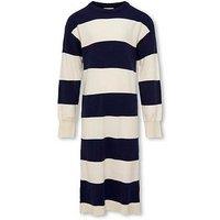 Only Kids Girls Knitted Stripe Dress - Whitecap Gray/Maritime Blue