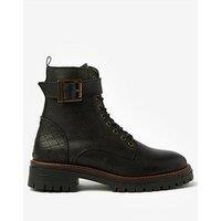 Barbour Heidi Lace Up Leather Buckle Ankle Boot - Black