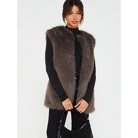 V By Very Faux Fur Collarless Gilet Grey