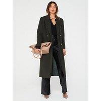 V By Very Long Double Breasted Coat - Dark Green