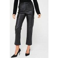 V By Very Faux Leather Utility Straight Trousers - Black