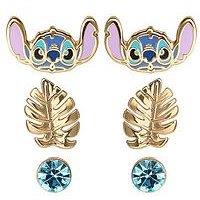 Disney Lilo & Stitch Blue And Gold Coloured 3 Piece Earring Set