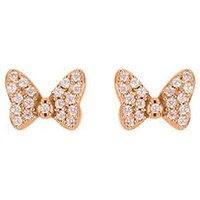 Disney Minnie Mouse Rose Gold Plated Sterling Silver Cz Stone Set Bow Stud Earrings