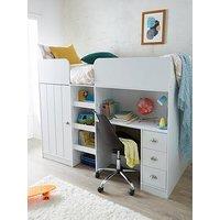 Very Home Atlanta High Sleeper With Desk, Drawers And Wardrobe With Mattress Options (Buy And Save!) - White - Bed Frame With Standard Mattress