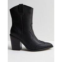 New Look Black Leather-Look Block Heel Cowboy Boots