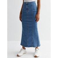 New Look Blue Denim Exposed Seam Maxi Skirt