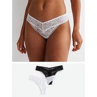 New Look 2 Pack Black And White Animal Lace Thongs