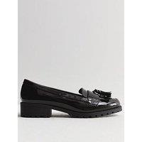 New Look Wide Fit Black Patent Chunky Fringe Loafers