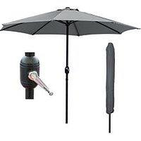 Glamhaus Dark Grey Garden Table Parasol Umbrella 2.7M With Crank Handle, Uv40 Protection, Includes Protection Cover - Robust Steel