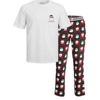Jack & Jones Junior Boys Christmas Squared Santa Short Sleeve Tshirt And Pants Pyjama Set - White/Red