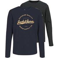 Jack & Jones Junior Boys Stanli 2 Pack Long Sleeve T-Shirts - Black/Navy