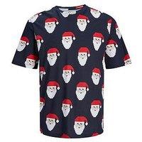 Jack & Jones Junior Boys Christmas Santa All Over Print Tshirt - Navy Santa