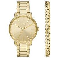 Armani Exchange Gold Tone Dial Gold Bracelet Watch & Bracelet Gift Set