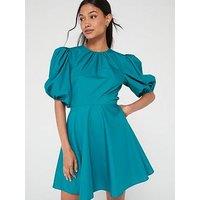 V By Very Puff Sleeve Mini Dress - Blue