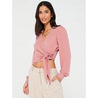 V By Very Long Sleeve Wrap Blouse - Pink