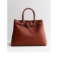 New Look Tan Leather-Look Buckle Tote Bag