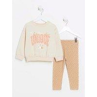 River Island Mini Mini Girl Animal Print Sweatshirt Set - Beige