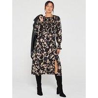 Only Jada Long Sleeve Midi Smock Print Dress - Brown