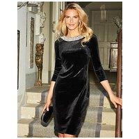 Sosandar Embellished Scoop Back Velvet Dress - Black