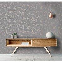 Holden Decor Glistening Ginkgo Wallpaper - Dark Grey / Rose Gold