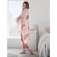 Catherine Lansfield Rainbow Hearts Soft Cosy Fleece Kids Pink Hooded Blanket