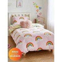 Catherine Lansfield Rainbow Hearts Soft Cosy Fleece Duvet Cover Set - Pink