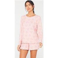 V By Very Soft Touch Rib Heart Printed Short Set - Pink Heart Print