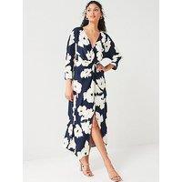 V By Very Ls Twist Front Floral Midaxi Dress