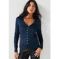 V By Very Textured Satin Button Through Blouse - Navy