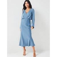 V By Very Long Sleeve Wrap Crepe Midaxi Dress - Blue