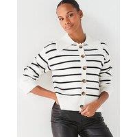 V By Very Collared Pocket Cardigan - Black And White