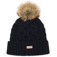 Hunter Cable Knit Beanie With Pom - Meadow Navy