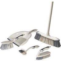 Tower T769002Msh 5-In-1 Cleaning Set With Dust Pan And Brush/Kitchen Broom/Dish Brush/Scrub Brush, Latte & Grey