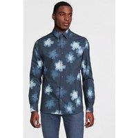 Ted Baker Cabra Photographic Floral Print Long Sleeve Shirt - Navy