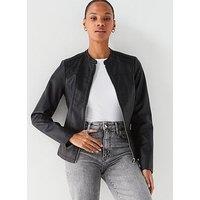 V By Very New Faux Leather Stitch Jacket - Black