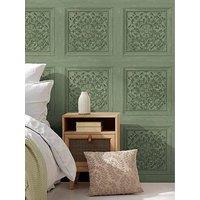 Fine Decor Carved Panel Wallpaper - Sage
