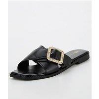 V By Very Wide Fit Cross Strap Flat Sandal - Black