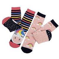 Totes Totes2Pk Original Younger Kids Unicorn Slipper Socks - Multi