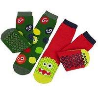 Totes Totes2Pk Original Younger Kids Monster Slipper Socks - Multi