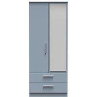 Swift Logan Ready Assembled 2 Door, 2 Drawer Mirrored Wardrobe - Blue