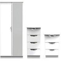 Swift Alva Ready Assembled 3 Piece Package - 2 Door Wardrobe, 4 Drawer Chest And A Bedside Chest - White