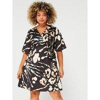 V By Very Curve Fluted Sleeve Abstract Animal Mini Dress - Multi