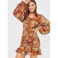 In The Style Paisley Print Ruched Bodysuit - Rust